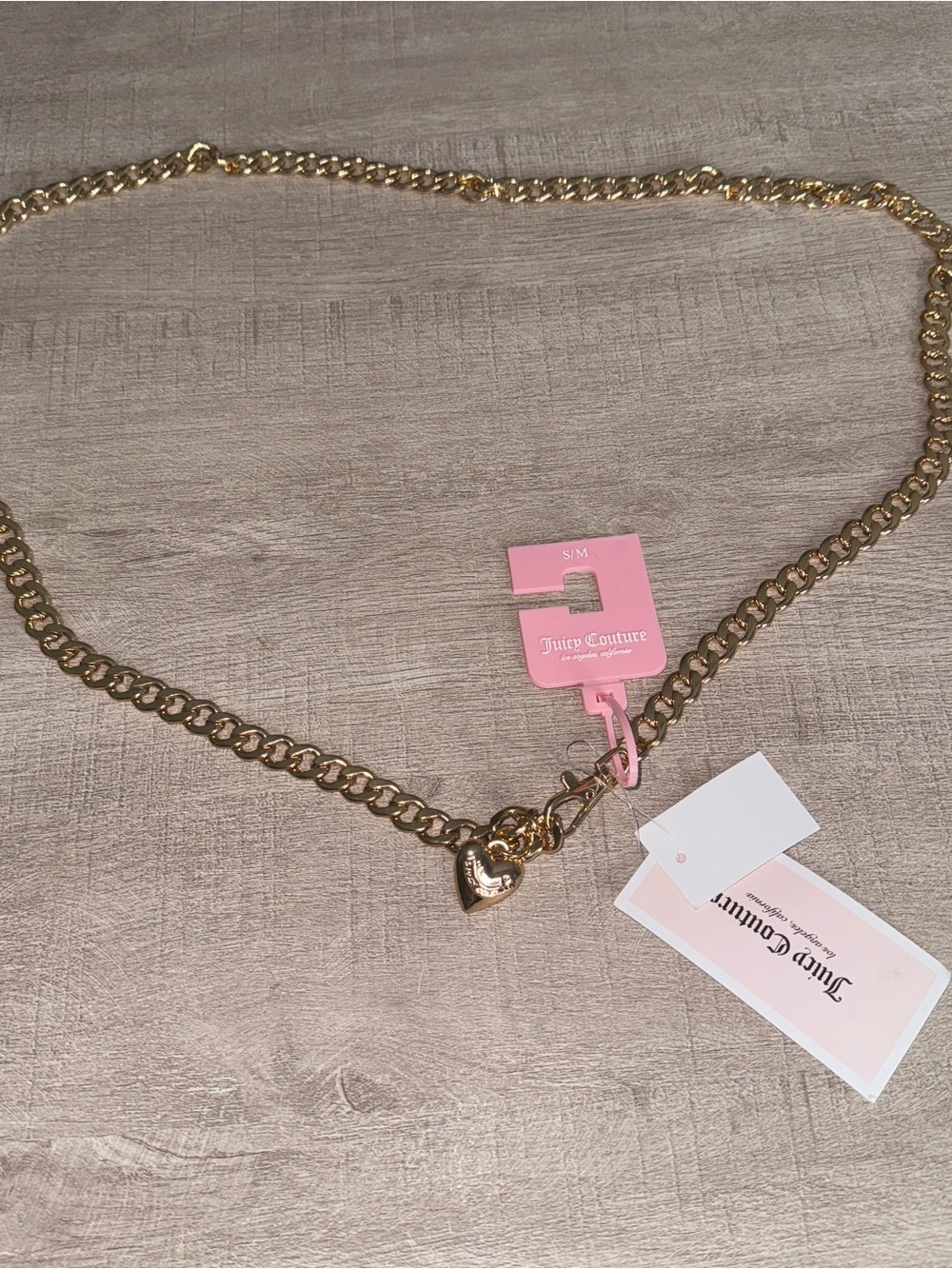 Juicy Couture Heart Pendant Gold Chain Belt Y2K Size S/M Rare NEW